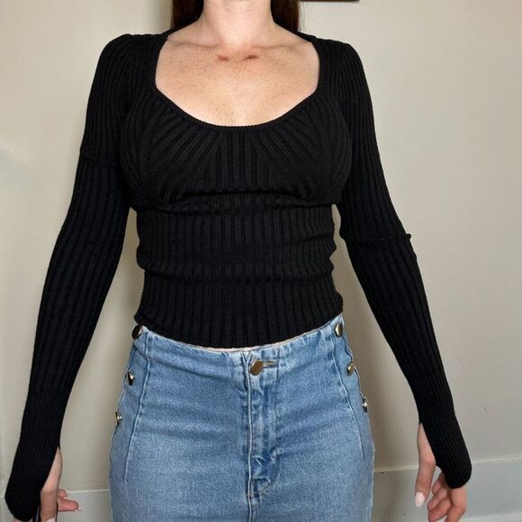 Urban Outfitters Phoebe Sweetheart Neckline Ribbed Sweater Size M NWT - Picture 2 of 5